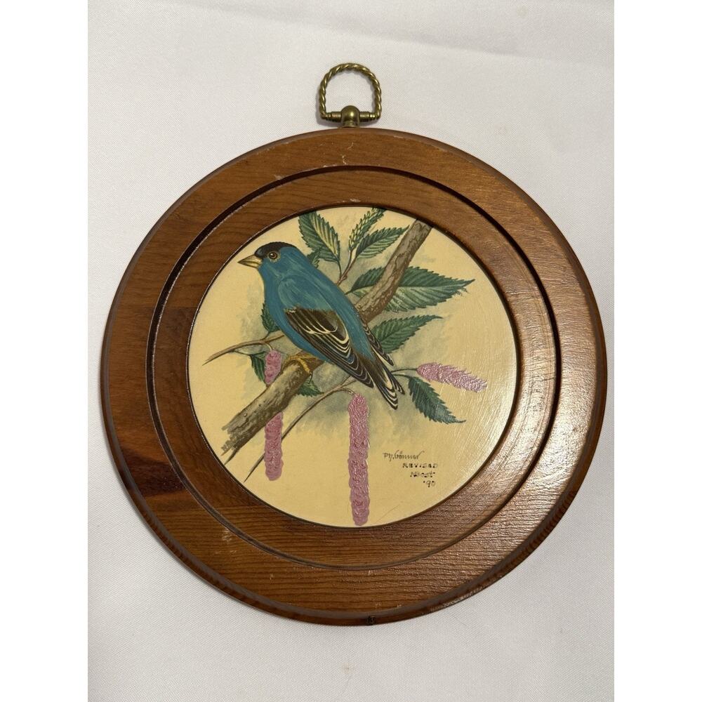 Vintage PH Gommer Bluebird on Branch MCM Wood Framed Print